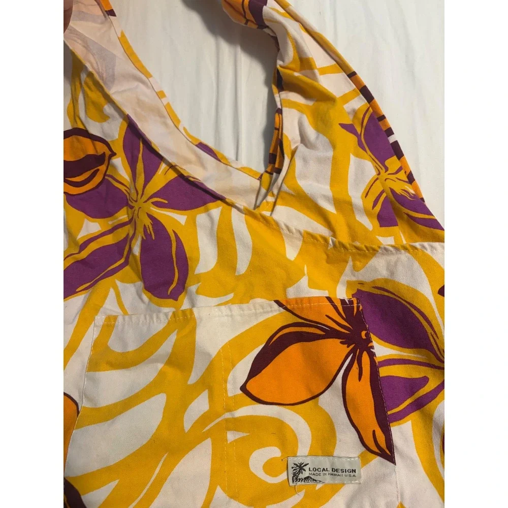 Local Design Hobo Bag Tropical Floral Yellow Orange Purple Canvas Shoulder Bag